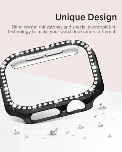 Vista 3 de Miimall Funda protectora de diamantes de imitación para mujer, compatible con Apple Watch 11/10 de 1.654 in, protector de marco de policarbonato