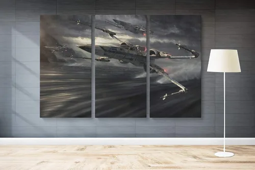 Vista 2 de Arte de pared en lienzo de batalla de cazas estelares Arte de pared de naves espaciales futurista de ciencia ficción Arte de pared con tema