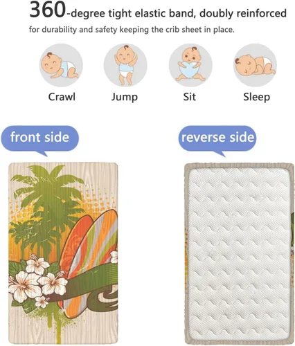 Vista 5 de Sábanas ajustables para cuna de minicuna con temática de arte acuático, tabla de madera exótica, para niños pequeños, sábanas de colchón para cuna
