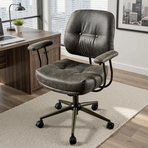 Vista 13 de Silla ergonómica de oficina giratoria de piel sintética para oficina en Marrón