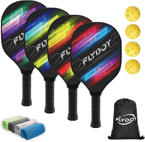 Vista 9 de Juego de 4 palas de pickleball, aprobadas por USAPA, 4 pelotas de pickleball para interiores y exteriores, bolsa de transporte, 4 toallas