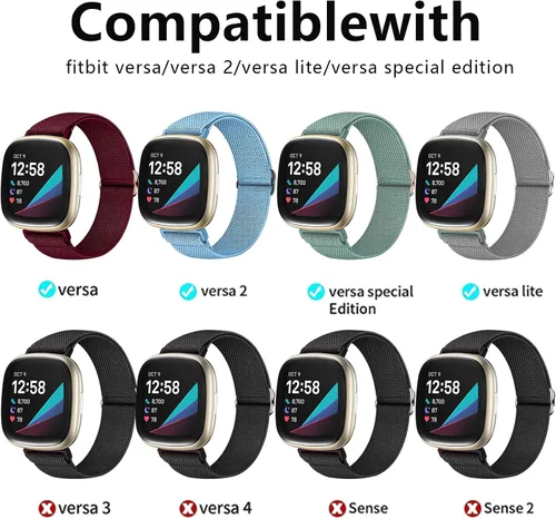 Vista 4 de Paquete de 5 bandas compatibles con Fitbit Versa 2 para mujeres/Versa Lite/SE, suave banda de nylon trenzada ajustable para un solo bucle