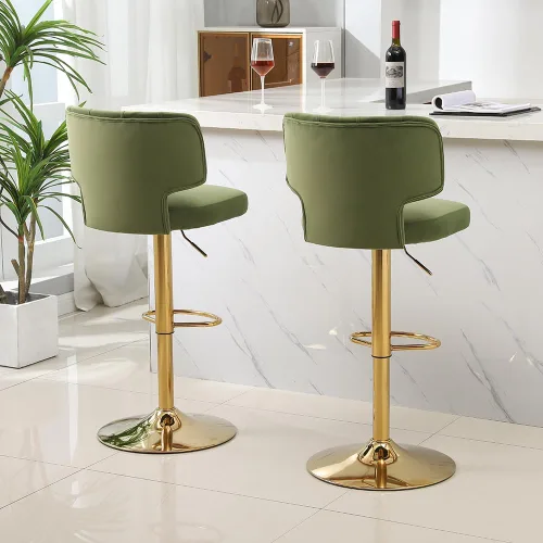 Vista 7 de 2 taburetes de bar modernos de altura de mostrador con parte trasera tapizada giratoria ajustable para cocina, isla restaurante, aguacate, verde