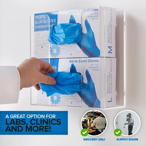 Vista 7 de Stock Your Home Dispensador doble de guantes acrílicos, estante para caja de pañuelos, soporte de pared para guantes, para cocina, armario