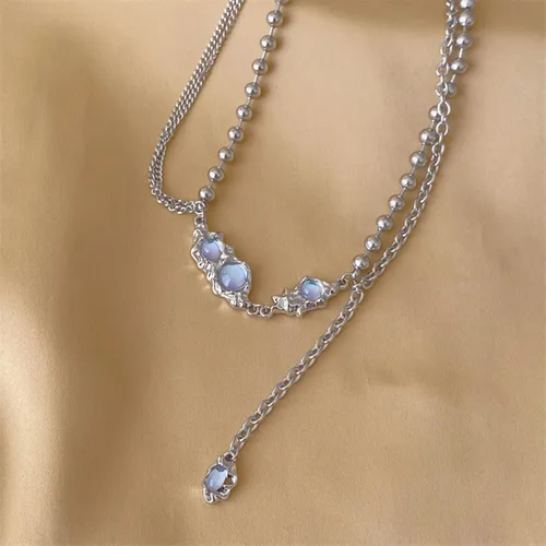 Vista 63 de Y2k - Collar irregular con dije de estrella, piedra de luna, diseño de cadena de moda, joyería de plata picante para mujer