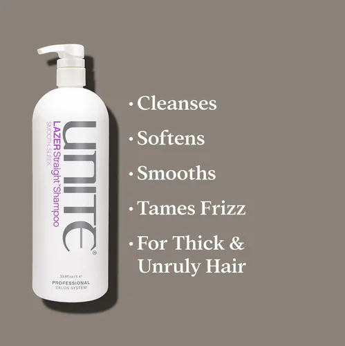 Vista 4 de UNITE LAZER - Champú liso para el cabello, limpiador suavizante de tamaño profesional para domar el encrespamiento y controlar el cabello grueso