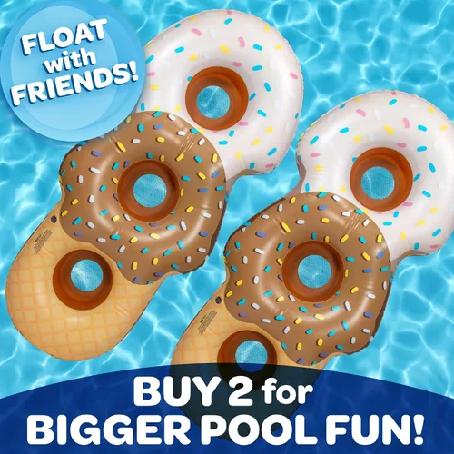 Vista 5 de Flotador inflable gigante XL para 3 personas con cono de helado para piscina, casi 7 pies de largo. Asientos de malla, 4 veces más grueso para más