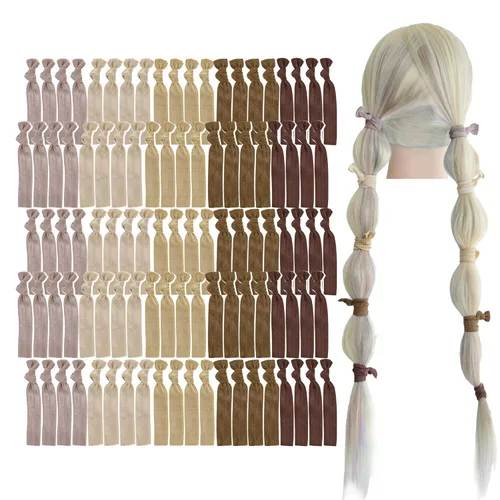 Vista 28 de MEEDEE Paquete de 100 lazos para el cabello, color negro, sin pliegues, nudos suaves para mujeres, sin daño, adecuado para colas de caballo, yoga
