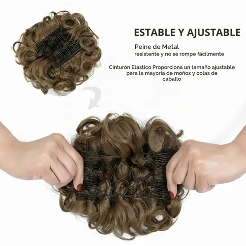 Vista 4 de Rose bud Postizo de Moño Rizado Extensiones de Moño Coletero Peinado Recogido Peinetas Sintéticas en Moño Desordenado Postizo de Cabello para 12#