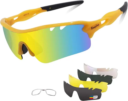 Vista 9 de BangLong Polarized UV400 Sports Sunglasses with 5 Lenses for Men Women TR90 Flexible Frame, 5 Interchangeable Lens with RX Insert, 0.9oz Sports