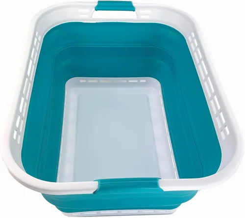 Vista 10 de SAMMART - Canasta plegable de plástico para la ropa sucia de 42L (11 galones) – Contenedor/organizador de almacenamiento plegable – Tina portátil