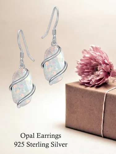 Vista 3 de HPQQ Regalos para mujer, aretes de plata de ley 925 para mujer, delicados aretes colgantes de piedra ovalada, joyería fina, regalos para el día