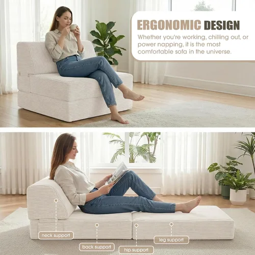 Vista 4 de Kasunpul sofá cama plegable con cojín, sofá cama plegable de espuma viscoelástica, silla cama convertible con funda lavable, sofá futón para piso