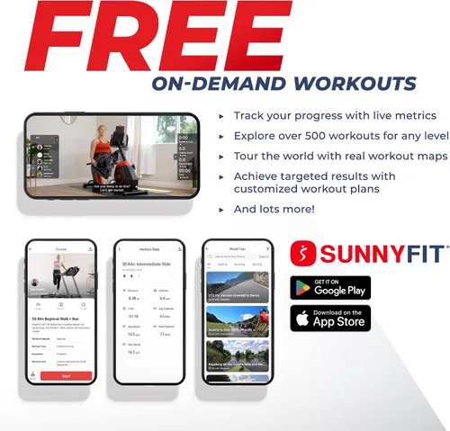 Vista 2 de Sunny Health & Fitness Elite Recumbent Cross Trainer y máquina elíptica con resistencia magnética de 12 niveles, asiento de fácil ajuste