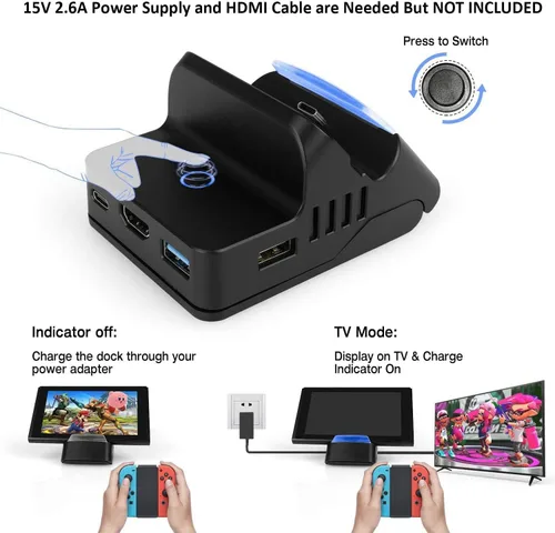 Vista 7 de Switch Dock para Nintendo SwitchSwitch OLED (estación de acoplamiento de interruptor Nintendo para TV y base de carga) Soporte adaptador de TV