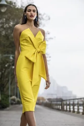Vista 8 de Badgley Mischka Vestido de cóctel con lazo frontal sin tirantes