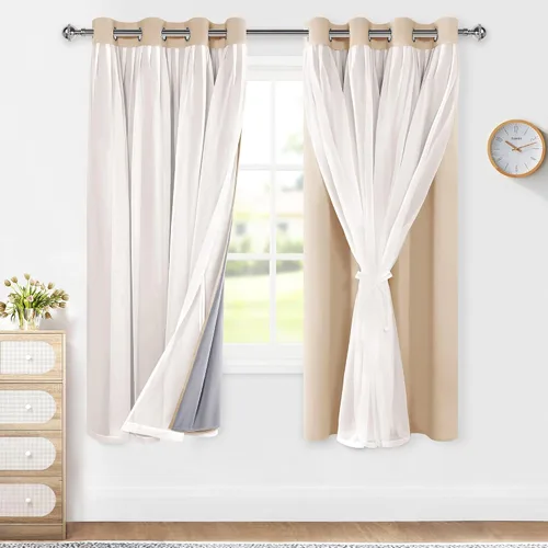 Vista 13 de XWZO Cortinas 100% opacas de doble capa para guardería, cortinas opacas con superposición transparente para dormitorio de niñas, cortinas