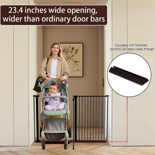 Vista 4 de DEARBB Puerta extra ancha para bebé, espacio ultra estrecho de 30.11 a 77.36 pulgadas, montado a presión, doble cerradura, cierre automático, puerta