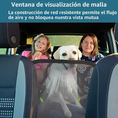 Vista 7 de Petsfit Barrera de coche para perro, barrera para mascotas, malla para asiento trasero de perro con cuerda de ajuste y gancho, adecuada