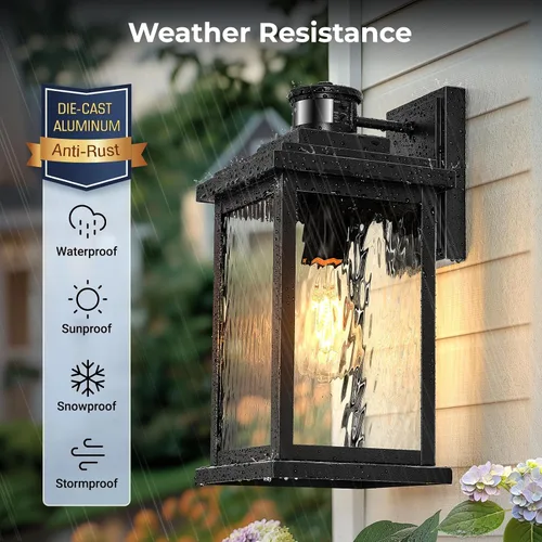 Vista 6 de VIANIS Paquete de 2 luces de pared al aire libre con sensor de movimiento avanzado, luces de pared al aire libre del atardecer al amanecer