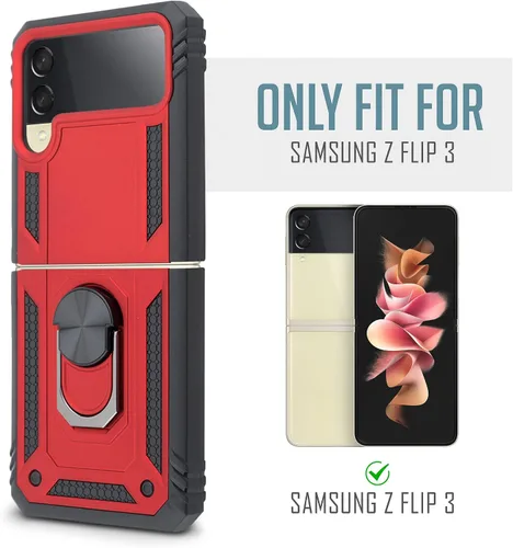 Vista 2 de Funda compatible con Galaxy Z Flip 3 anillos, delgada funda magnética para teléfono, protección completa, policarbonato duro con agarre