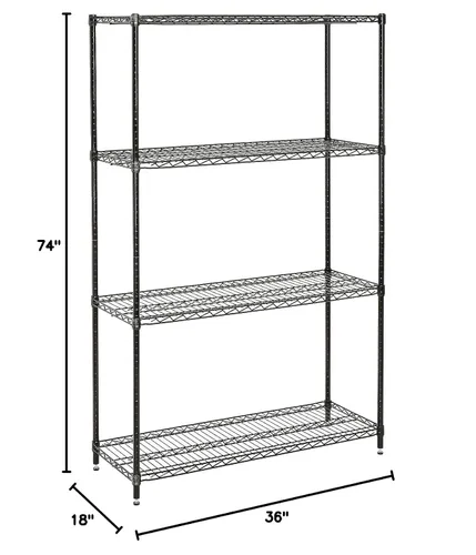 Vista 2 de Nexel Unidad de Estantería de Alambre Ajustable Económica, 4 Niveles, Estante de Almacenamiento Comercial Listado NSF, 18" x 36" x 74", Epoxi Negro