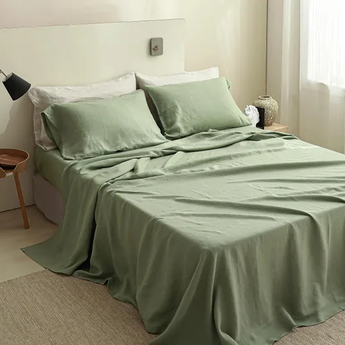 Vista 48 de Simple&Opulence Juego de sábanas de 100 % lino tamaño Twin, 3 piezas de lino francés natural, juego de ropa de cama transpirable, suave y duradero