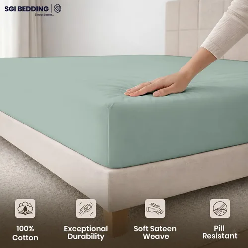 Vista 23 de SGI bedding 100% Egyptian Cotton 600 TC Twin Size Fitted Sheet Only Soft, Smooth Sateen Weave 15" inch Deep Pocket Fitted Bed Sheet - White