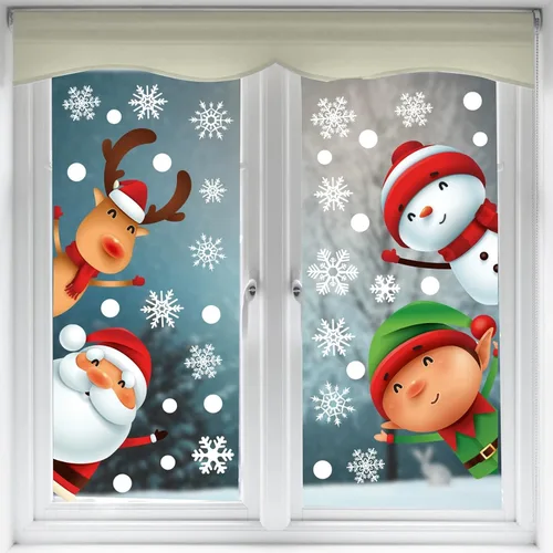 Vista 4 de 115 PCS Calcomanías Adhesivas de Copos de Nieve Navideños para Ventanas de Vidrio, Calcomanías de Navidad Decoraciones Navideñas de Copos de Nieve