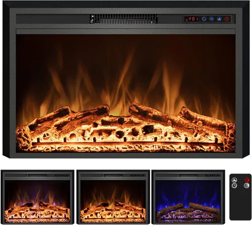 Vista 11 de Insertos de chimenea eléctrica de 23.6", brillo ajustable, termostato y temporizador, protección contra sobrecalentamiento, 750/1500W