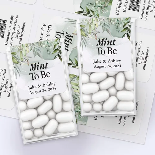 Vista 4 de 25 calcomanías personalizables de eucalipto para boda, etiquetas rústicas de boda con nombres personalizables, cantidades a granel