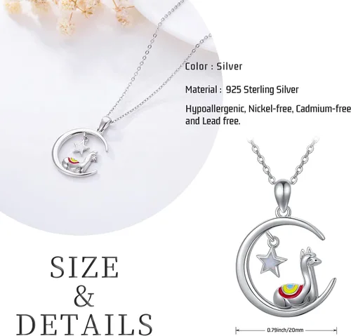 Vista 5 de JUSTKIDSTOY Llama Necklace Sterling Silver Cute Alpaca Pendant Necklace Jewelry Gift for Women Mum Daughter Birthday