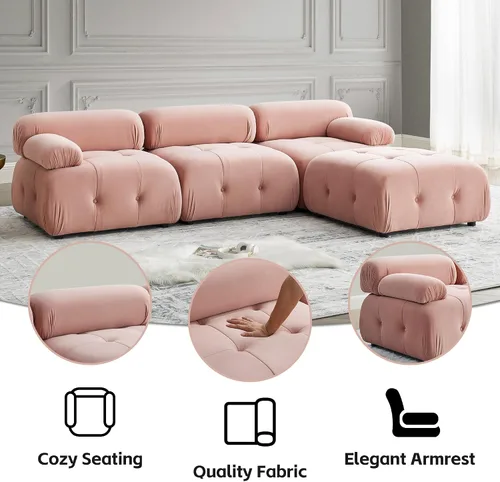Vista 6 de DEINPPA Sofá modular modular de 93 pulgadas, sofá de terciopelo minimalista en forma de L, sofá convertible, muebles de sala para sala de estar