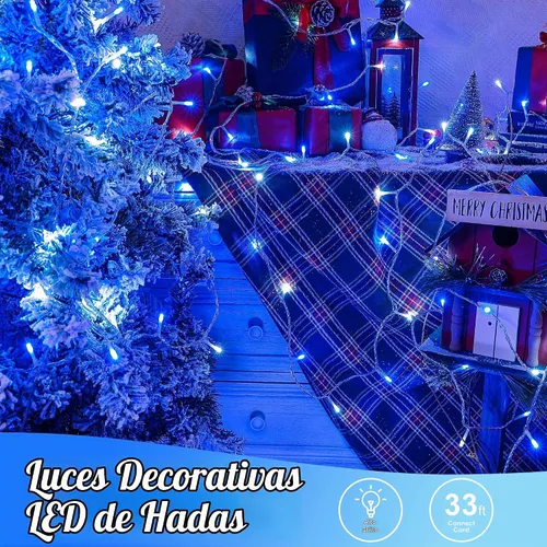 Vista 6 de Luces de Navidad azules y blancas, 100 luces LED de 33 pies