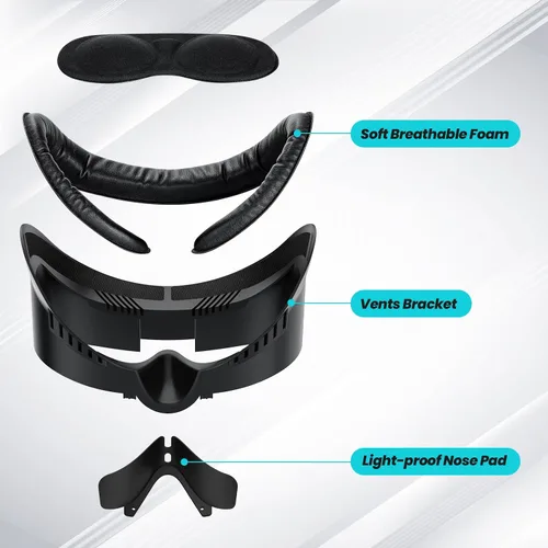 Vista 2 de Face Pad Compatible with Meta Quest 3, Facial Interface Foam Cushion Replacement, Anti-Leakage Light Nose Pad Face Cover Compatible with Oculus