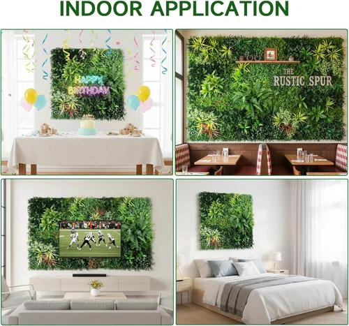Vista 7 de Paneles de pared de plantas artificiales, paneles de boj verde de 40 x 40 pulgadas con protección UV, valla de privacidad de hiedra de hierba