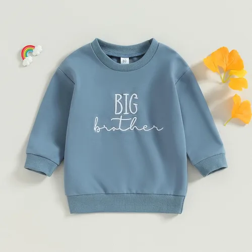 Vista 2 de Big Brother Little Sister Conjuntos a juego para bebé, sudadera de manga larga de color sólido para otoño e invierno