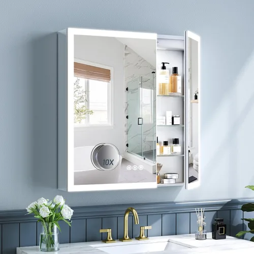 Vista 14 de Botiquín de 16 x 24 pulgadas con luces, marco de aleación AL, cableado, empotrado o montaje en pared, puertas de espejo/3