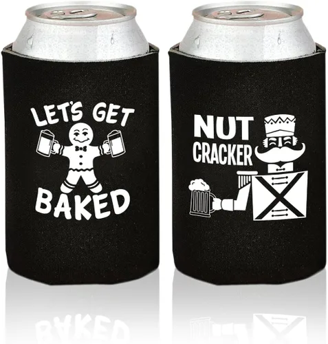 Vista 3 de Enfriadores de latas de cerveza divertidos de Navidad, paquete de 12 soportes para bebidas para hombres, regalos de broma para fiestas de Navidad