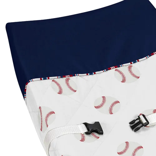 Vista 4 de Sweet Jojo Designs Funda para cambiador rojo, blanco y azul para colección deportiva de parche de béisbol