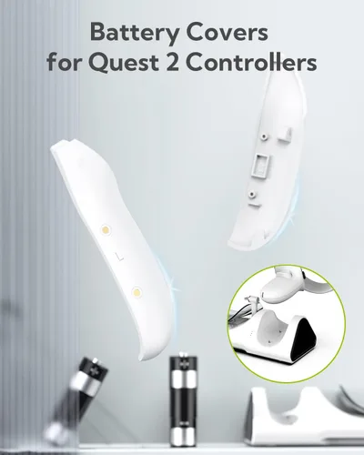 Vista 3 de ZYBER Kit de piezas de repuesto para base de carga ZYBER para Quest 2, incluye baterías recargables, cubiertas de batería de controlador Quest 2