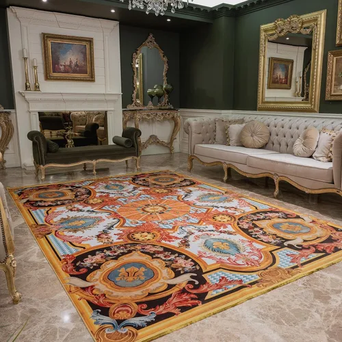 Vista 10 de feronia Alfombra vintage de lujo de 8 x 10 pies para sala de estar, dormitorio, alfombra barroca antideslizante, lavable a máquina, pelo bajo, Marie