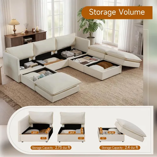 Vista 3 de Sofá modular con almacenamiento, sofá cama de 103 pulgadas, sofá cama seccional, sofá nube de gran tamaño con otomana móvil, sofá moderno de 6