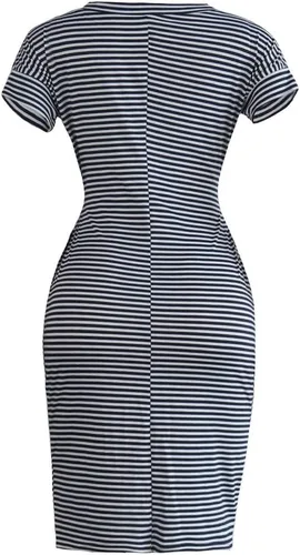 Vista 5 de Ceboyel Vestido de verano a rayas para mujer, vestidos cortos de manga corta, con lazo en la cintura, vestido casual de moda, trajes de negocios