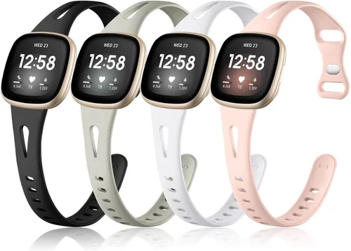 Vista 14 de Ouwegaga Compatible with Fitbit Versa 4 Bands for Woman/Sense 2/Sense/Versa 3 Bands for Men,Soft Silicone Slim Sport Strap Compatible with Fitbit