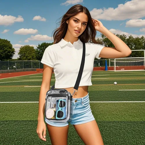 Vista 3 de Bolsa transparente para eventos de estadio, bolso transparente con correa extraíble, bolsa de mensajero para conciertos, trabajo, deportes y fiestas