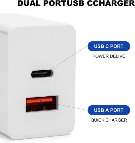 Vista 6 de Paquete de 2 cargadores de pared USB-C de 20 W, carga rápida USB-C y USB-A de doble puerto