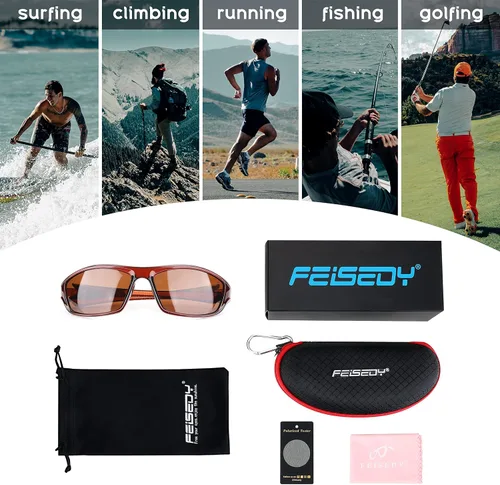 Vista 6 de FEISEDY Gafas de sol deportivas polarizadas clásicas para hombre, conducción nocturna, lentes amarillas, ciclismo, pesca, conducción, B2674