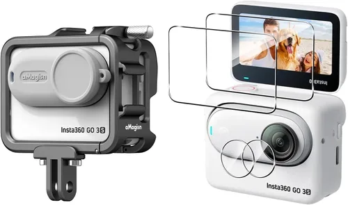 Vista 5 de Jaula de Marco de Aluminio con Funda de Silicona para Lente y Protector de Pantalla para Insta360 GO 3, Estuche Protector Duradero de Metal