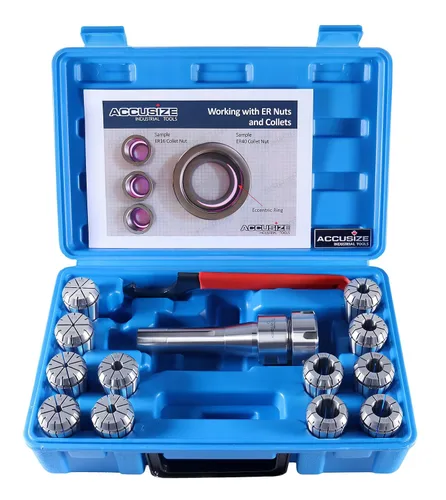 Vista 10 de Accusize Industrial Tools R8 Shank Plus 8 Pcs Sistema de Collet Er16, 3/32" - 3/8", 1 Llave en una Caja Ajustada, 0223-0944 3/32"-3/8", Alloy